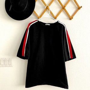 Zara Oversized Black T-Shirt Dress, Size: M Medium, Red/White Stripe